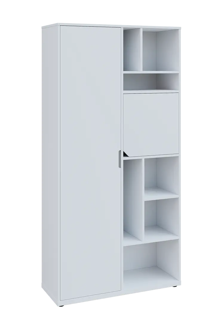 KSR6-83 L skříň šatní, 1x výsuvné ramínko, dvířka, niky, 2053x1022x400 mm, provedení levé, bílá